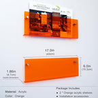 2 Pack Orange Acrylic Magazine Holder, Wall Mount Hanging Bookshelf Literature Storage Rack, Brochure File Display Shelf for Waiting Room, Living Room, Office, Home
