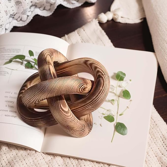 Wood Chain Link Decor--3 Link Wood Knot Decor Hand Carved Coffee Table Decor Farmhouse Rustic Shelf Decor Boho Modern Simplicity Decorative Objects for Living Room Bedroom Decorations (Retro)