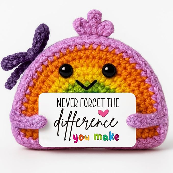 MAMAGIFTREE Teacher Retirement Gifts for Women Men – Handmade Crochet Rainbow with “Never Forget The Difference You Make” Card, Thank You Farewell Gift for Mentor Professor Coworker Classroom Decor