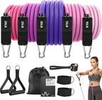 WHATAFIT Resistance Bands Set with Handles - Exercise Bands Home Gym Strength Training Equipment, Includes Door Anchor & Ankle Straps for Full Body Workout Bands, Physical Therapy - for Men and Women
