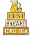 Moucuny 4 Pcs Summer Lemon Decor Summer Table Decorations Fresh Brewed Iced Tea Wooden Stacked Block Decor Rustic Summertime Tiered Tray Decoration for Kitchen Counter, Coffee Bar, Dining Table