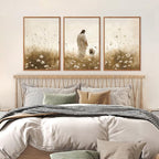 KAIRNE Jesus Wall Art Set of 3(24”X36”),Lost Sheep Wall Decor,Religious Scripture Art Print,Christian Bible Wall Paintings,White Floral Pictures for Church Bedroom Living Room Office Decoration,Framed