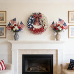 Idyllic 22 Inch Large Patriotic Wreath with Red White Blue PE Ribbons & White Stars - 4th of July Memorial Day Front Door Decor, Outdoor Holiday Wreath