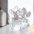 Arikyrist Crystal Clear Rose Bouquet Figurine with Round Vase, Glass Rose Flower Romantic Gifts for Women Mom on Birthday, Collectible Decoration Table Centerpiece for Home