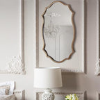 Wall Mirror in Vintage Golden, Decorative 20”x30“ Accent Vanity Mirrors, Wall Mounted Mirror Antique Brass Metal Frame for Living Room Bedroom Bathroom Entryway Stairway Kitchen