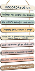 Yookeer Mental Health Reminders Wall Decors Wooden Hanging Art Counseling Room Decor Positive Psychology Affirmations Feelings Pediments for Home Counseling Office (Bright Color,Spanish Style)