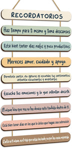 Yookeer Mental Health Reminders Wall Decors Wooden Hanging Art Counseling Room Decor Positive Psychology Affirmations Feelings Pediments for Home Counseling Office (Bright Color,Spanish Style)