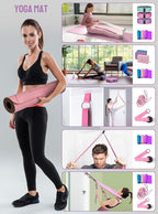 1/3 Yoga Mat Thick, Yoga Set for Beginners Include High Density Mat with Multi-loops Strap, Blocks, Booty Resistance Band Set, Door Anchor, Carring Bag & Strap