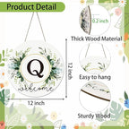 Monogram Letter Q Wreaths for Front Door Wreath Wooden Welcome Sign for Front Door Decor Floral Family Last Name Initial House Warming Spring Summer Porch Rustic Wall Home Kitchen Boho Decorations