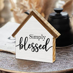 Blessed Signs for Home Decor, Simply Blessed House Shaped Wood Sign, Rustic Farmhouse Home Living Room Decor for Desk Table Shelf