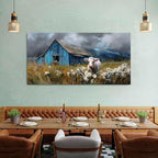Rustic Farmhouse Wall Art Cow and Blue Barn Canvas Pictures Country Landscape Wall Decor Wildflower Field Painting Farm Animal Artwork for Living Room Dining Room Bedroom Home Decoration 29.53x 57.87"