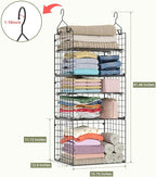 X-cosrack Closet Hanging Organizer Shelves - 5 Tier Wardrobe Organizers and Storage Bin, Hanging Organizer Shelves, Clothes Shelf with Adjustable Dividers for Bedroom Closet Sweater Shoes Handbag