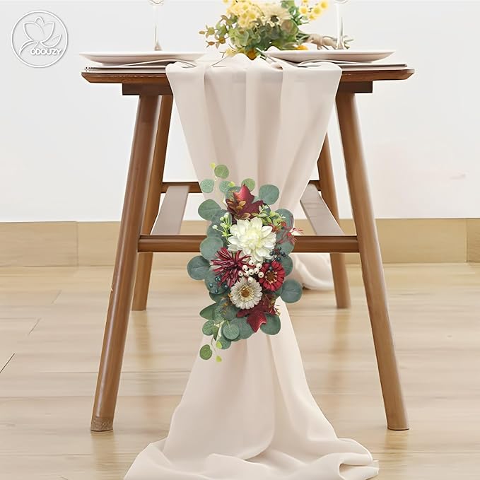 Odouzy Artificial Wedding Arch Flowers for Wedding Sign,Set of 2 for Welcome Ceremony Sign,Faux Floral Swags, Banquet and Reception Backdrop Floral Decoration (White Red)