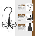 ZEDODIER Tie Hanger for Closet, Rotatable Tie Organizer for Men with 8 Hooks, Heavy Duty Space Saving Tie Rack for Ties and Belts, Black