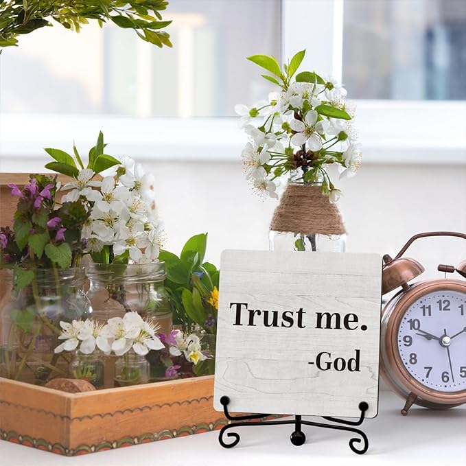 Inspirational Office Desk Decor, Trust Me God Sign, Desk Decorations For Office Home Living Room Classroom, Shelf Decor, Inspirational Christian Gifts, Wooden Plaque With Stand (B02)