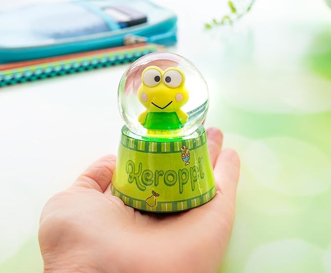 Sanrio Keroppi Mini Light-Up Adult Snow Globe with Swirling Glitter Display | 3 Inches Tall
