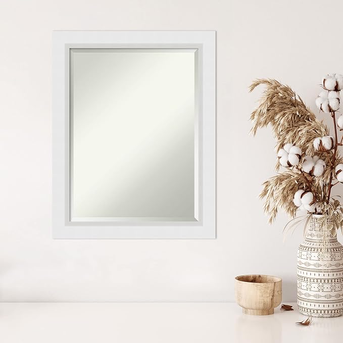 Amanti Art White Wall Mirror 28x22 Blanco White Rectangle Bathroom Mirror for Wall Decor Living Room, Medium Modern Wood Frame, Hangs Horizonally and Vertically, Bathroom Decor, Beveled Edge