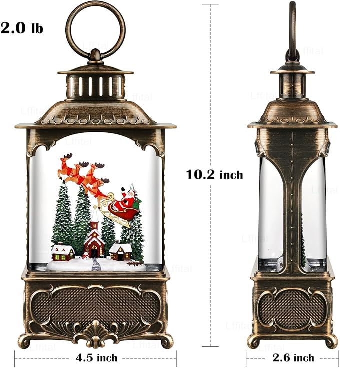 Christmas Snow Globes Village Snow Globe Lantern, Lighted Christmas Decorations Indoor for Home with Music Timer Glitter, Santa Claus Church Scene Festival Gifts, USB & Battery Operated