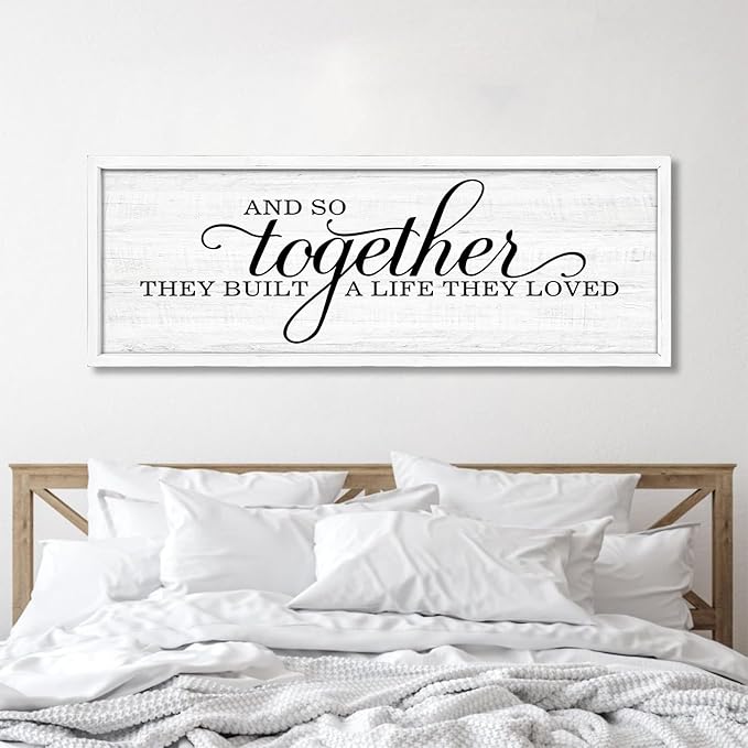 Rutiyoka Farmhouse Wall Decor: 'and so Together They Built a Life They Loved' Sign, 41.3''15'' Framed Wood Wall Art for Bedroom