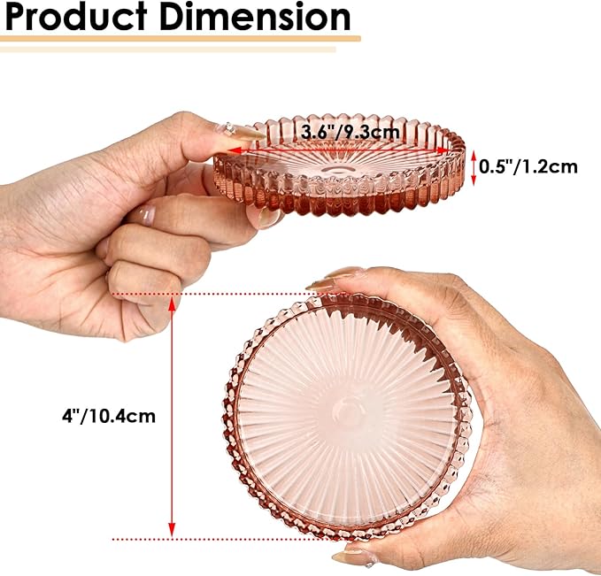 Modern Clear Coaster Set of 5- Glass Coasters for Drinks Crystal Coaster Round Cup Coasters Coffee Table Decor for Office, Kitchen, Bar, Dining Room, Living Room, Patio(Clear Red)