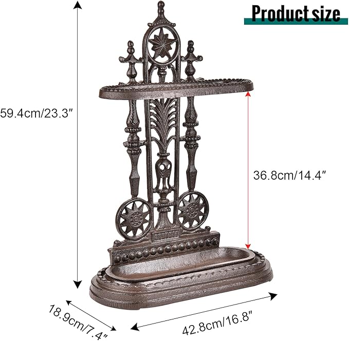 Sungmor Royal Style Cast Iron Umbrella Stand w/Detachable Drip Tray, Heavy Duty Rustic Umbrella Holder for Entryway,Front Door,Hallway,Outside Porch, Decorative Freestanding Umbrella Rack Organizer
