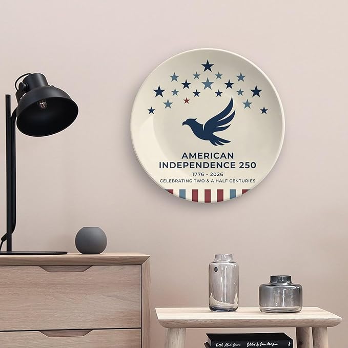 250th Anniversary Decorative Plates 10 Inch Patriotic Decorations Minimal Eagle Commemorative Plates with Stand Memorial Day 4th of July Veterans Day Home & Office