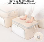 Comforter Storage Bag - Large Capacity Blanket Storage Bags Front-opening Ultra Space Saving Self Compression Organizer, Washable Compression Bags for Storage Comforter Blanket, 1 Pack, Beige