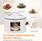 Lifewit Round Cowboy Hat Box for 7 Caps, Large Felt Hat Organizer Bag for Men&Women Storage, Baseball Cap Container with Lid for Travel, Foldable 16.5" Dx10.6 H Carrier, 37L Each, White 1 Pack