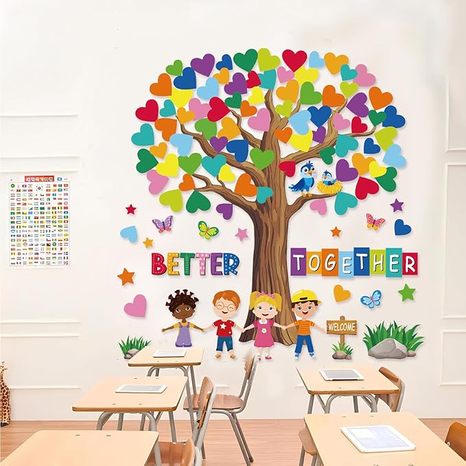 Adduster 108 Sheet Tree Bulletin Board Set - Classroom Tree Bulletin Board Set Heart Cutouts Classroom Bulletin Wall Decor Supplies for School Elementary Teacher Chalkboards (multi-colored)