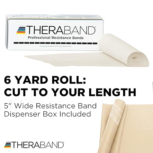 THERABAND Resistance Bands, 6 Yard Roll Professional Latex Elastic Band For Upper Body, Lower Body, & Core Exercise, Physical Therapy, Pilates, Home Workouts, & Rehab, Tan, Extra Thin, Level 1