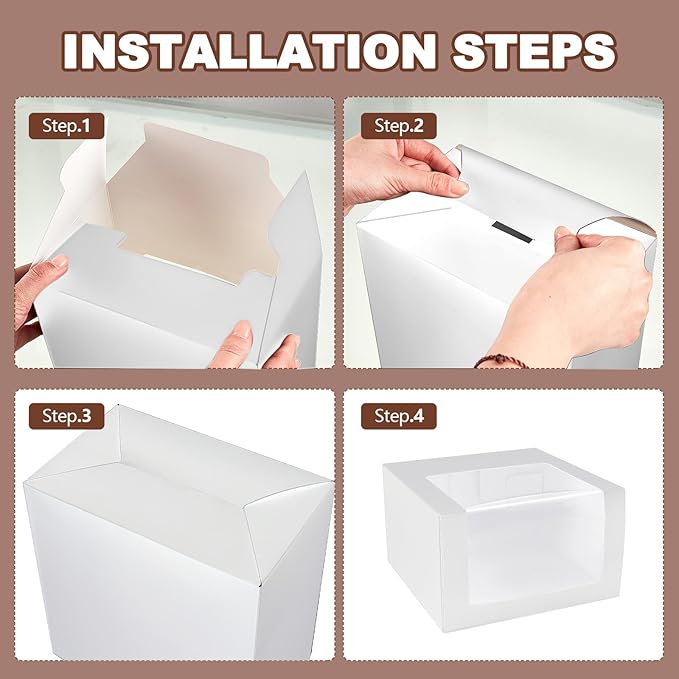 50 Pcs 50 Pack Hat Boxes with Clear Window, Foldable Black Gift Boxes for Baseball Caps, Storage, Display and Shipping (White)