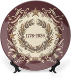 250th Anniversary Decorative Plates 8 Inch Vintage Patriotic Decorations Commemorative Plates with Stand Independence Day 4th of July Semiquincentennial Home & Office Decor