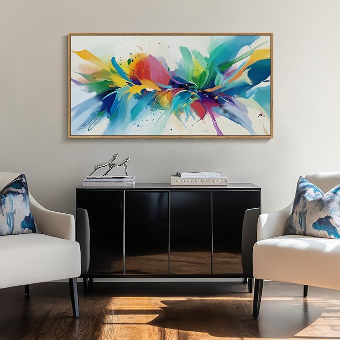 Large Framed Colorful Abstract Wall Art for Living Room, Oversized Modern Horizontal Bright Canvas Prints Paintings Artwork for Walls, MultiColor Pictures for Hallway Dining Bedroom Wall Decor 30x60 In