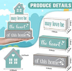 Cinnvoice 4 Pcs Farmhouse Tabletop Decor Rustic Family Blessed Home Table Centerpiece This Is Us Sign for Kitchen Shelf Desk Fireplace Mantel Tiered Tray Decor(May Love Be the Heart of This Home)