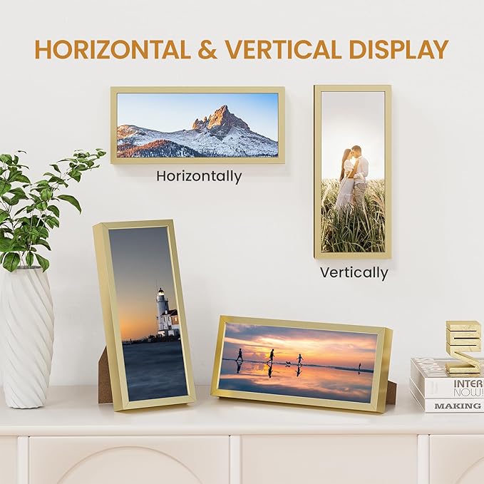 4x9 Aluminum Metal Picture Frame,Tempered Glass Gold Photo Frame 4x9 for Family Photo,Posters,Art,Document to Wall Mount Horizontally or Vertically