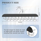 Tie Rack Hanger for Closet 20 Foldable Hooks, 1 Pack Wooden Non Slip Large Capacity Space Saving Tie and Belt Organizer with 360°Rotating Hooks for Tank Tops Bras Scarves Hat