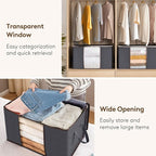 Lifewit 24 Pack 60L Clothes Storage Bins with Lids, Foldable Blanket Storage Bags with Zippers, Clear Window and Reinforced Handles, Closet and Organization for Clothing, Sweater, Comforter, Bedding