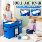 TAILI 2 Tier Extra Large Moving Bags, 2 Pack Blue Heavy Duty Totes for Storage with Visible Window, Wrap Around Handles, Storage Bags for Space Saving, Alternative to Moving Boxes