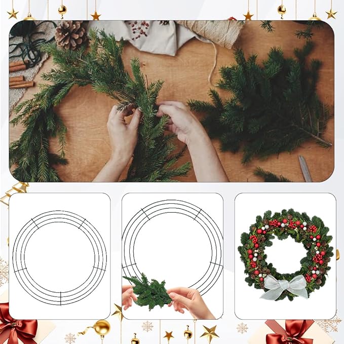 4 Pack Wreath Frame 14 Inch Wire Wreath Frame Round Metal Wreaths Form Dark Green Wire Wreaths Ring for Halloween Thanksgiving Christmas Front Door Outdoor Home Decorations Party Supplies DIY Craft