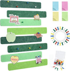 Vuzvuv 8Pcs Green Cork Board Bar Strips with 50 Pushpins & Sticky Notes, Self-Adhesive Bulletin Board Strips No Damage for Wall, Felt Pin Board for Paste Notes, Photos, Schedules Office Decor