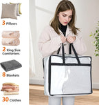 Budding Joy Clear Zippered Storage Bags for Clothes,40L Closet Organizers and Storage Containers Vinyl Moving Bag for Bedding, Linen, Blankets, Comforters, Clothing & Toys, Black, 2 Pack