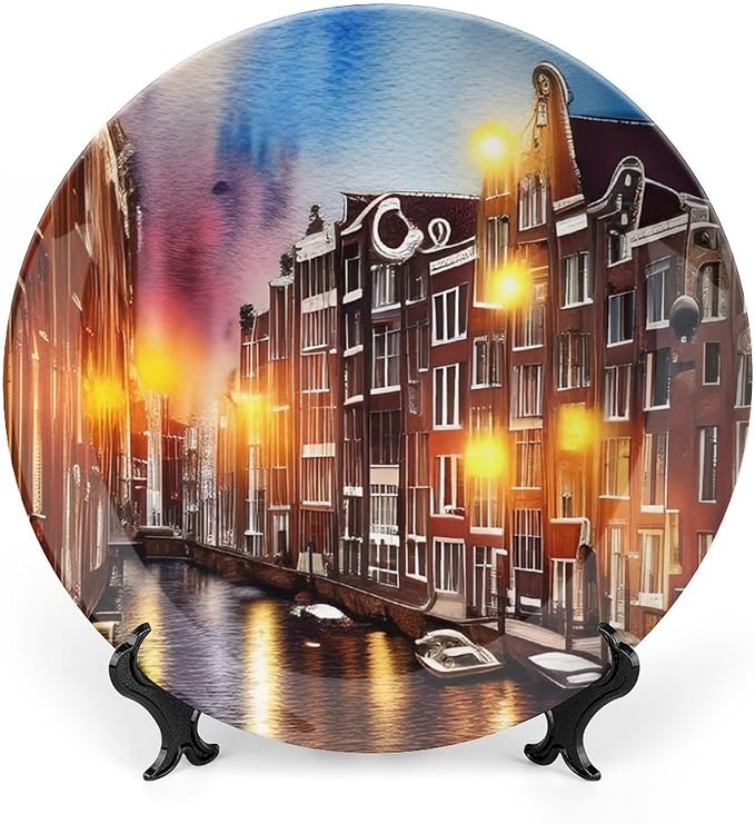 Decorative Plates for Home Decor, Grand Canal of Venice, Italy Colorful Painting Decor Tray for Table Display, Ceramic Dinner Plate w/Stand, Living Room Dining Room Decor, Housewarming Gifts, 7 Inch