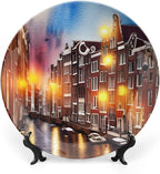Decorative Plates for Wall Hanging, Grand Canal of Venice, Italy Colorful Painting Ceramic Plate, Wobble-Plate with Display Stand, Home Decor for Kitchen Cabinets, Farmhouse Round Tray 6 Inch