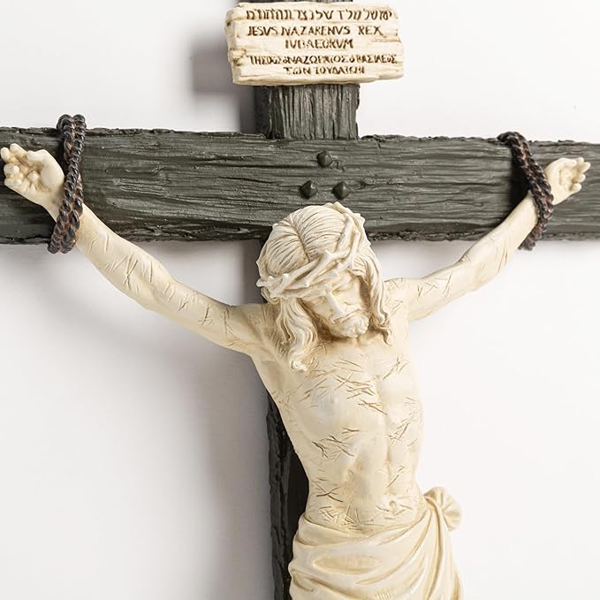 DevotedWalls 14" H Catholic Realistic Crucifix for Wall,Realistic Jesus Chirst Cross for Church, Chapels and Home,Catholic Wound Crucifix for Wall Hanging,Realistic Cross for Home(Black and White Color)