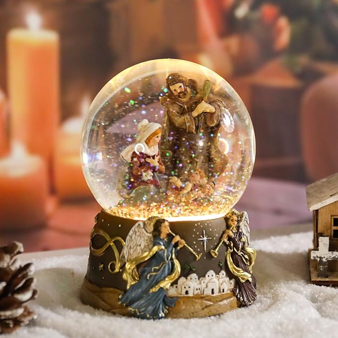 Vipush Christmas Snow Globe - Holy Family Musical Snow Globe with Color Changing Led Lights, Christmas Decorations with Music Box Gifts for Girls Kids, Decorations for Christmas & Birthday