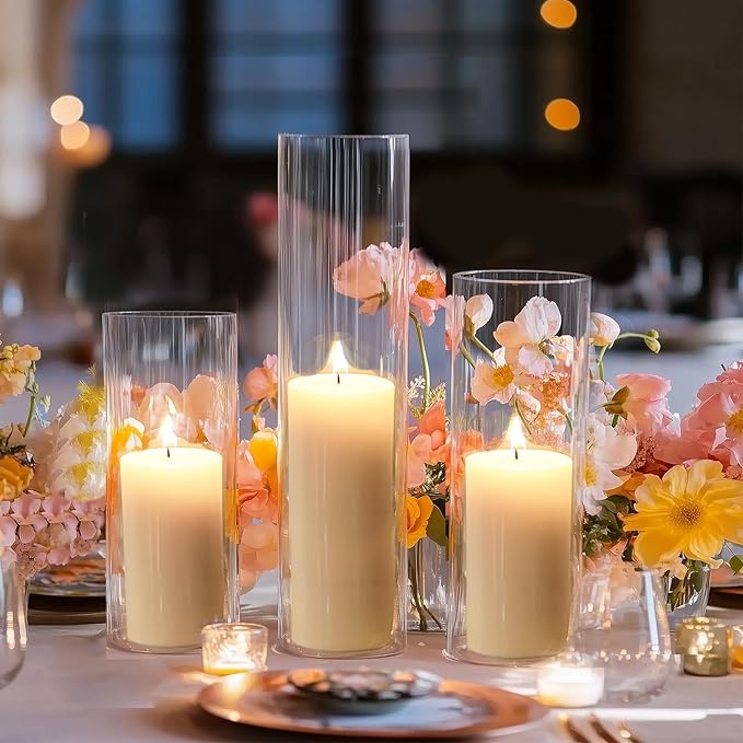 Fixwal 12pcs Clear Glass Cylinder Flower Vases, 4, 6, 8, 10 Inch Tall Cylinder Vases for Centerpieces, Glass Flower Vase Floating Candle Holder Vase for Table Shelf, Party, Wedding, Home Decor