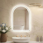 DUMOS 24"x36" LED Bathroom Mirror with Lights, Arched Vanity Mirror with Anti-Fog, Dimmable, 3-Color Light, Memory Function, Front Light and Backlit, Tempered Glass