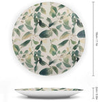 Bone China Decorative Plate Sage Green Eucalyptus Leaves Ceramic Decorative Plates with Display Stand 7inch Handmade Ceramic Ornament Wall Art Decor for Home Kitchen Bedroom Decorative Ornaments