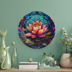 Stained Glass Design Gothic Mandala Lotus Decorative Plates Home Decor Ceramic Plates, Dinner Plates Display for Living Room, Kitchen, Hallway Console Side Table, Presents for Lotus Lover, 6 Inch
