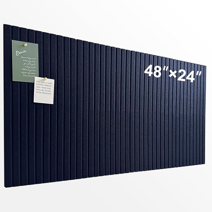Large Cork Board for Office, 8 Pack Felt Wall Tiles with Slat Wall Paneling and Safe Removable Adhesive Tabs, Felt Bulletin Board Pin Board Cork Boards for Walls - Dark Blue